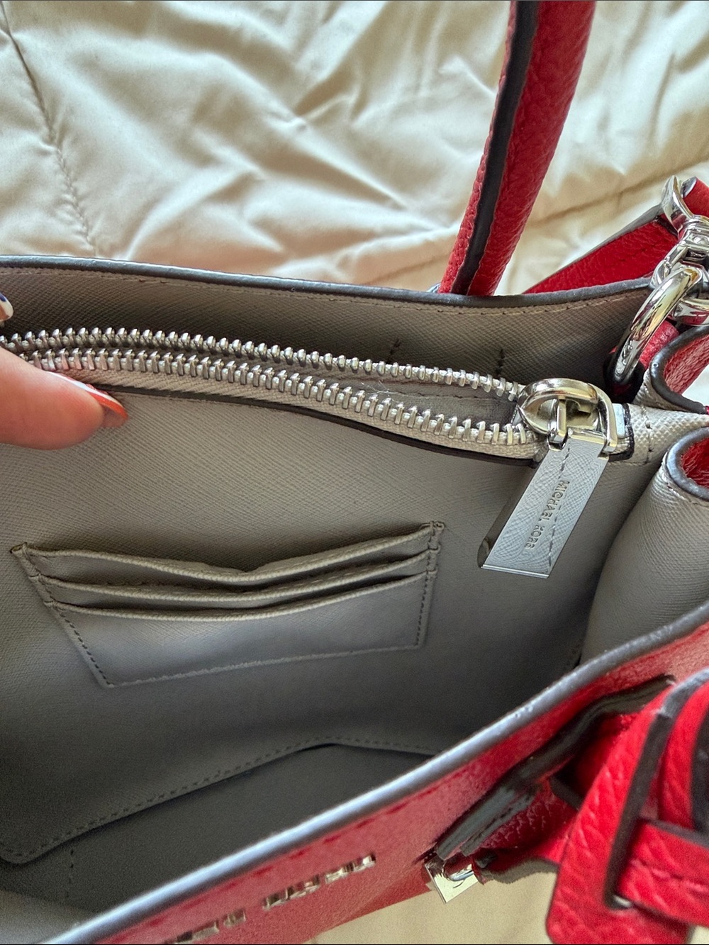 Michael Kors Bright Red Leather Extra Small Satchel with Lock Charm - Picture 4 of 5